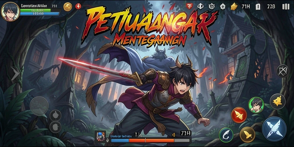 Tampilan gameplay 71H yang penuh aksi dan petualangan anime.