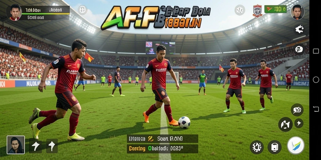 Screenshot gameplay AFAF menampilkan aksi sepak bola yang intens.