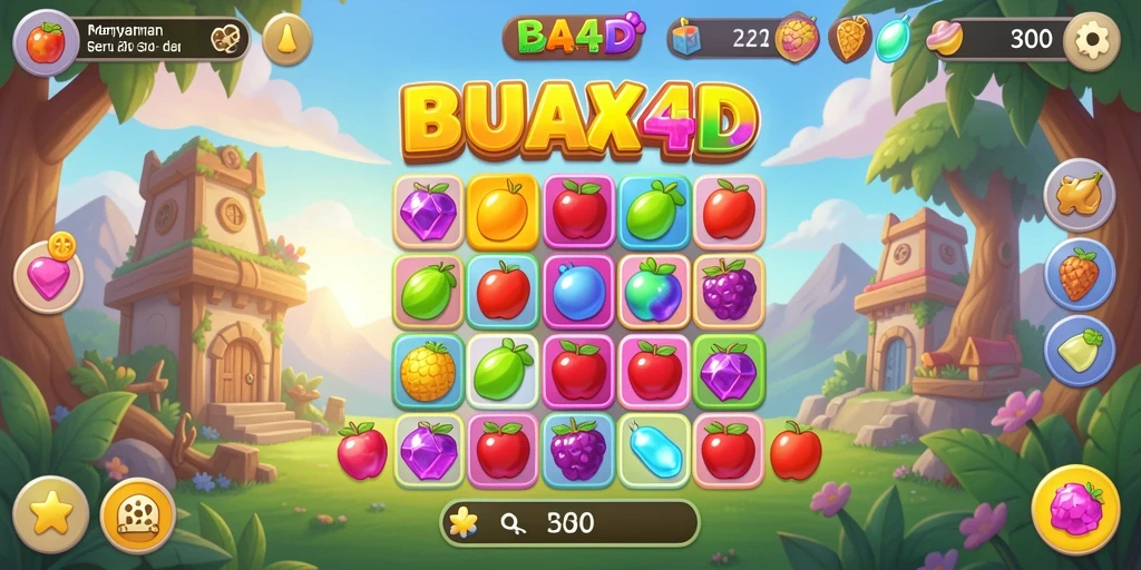 Tampilan gameplay BUAH4D dengan kombinasi buah-buahan yang ceria.