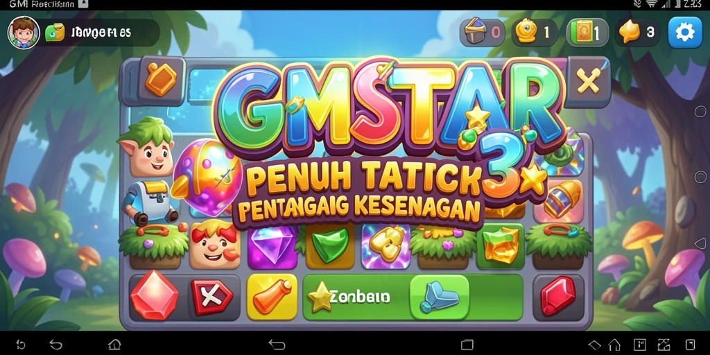 Screenshot GMSTAR menampilkan gameplay seru dengan kombinasi warna-warni.