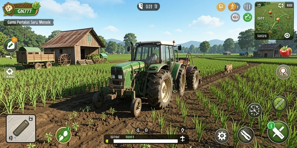 Screenshot gameplay GN777 yang menunjukkan aktivitas bertani yang seru.