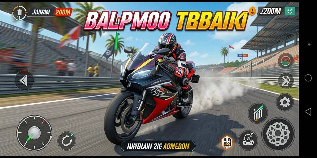 Tampilan gameplay balap motor yang mendebarkan di J200M.