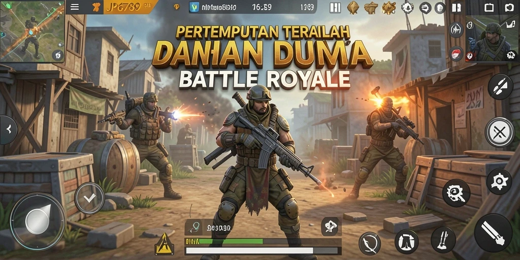 Tangkapan layar menunjukkan aksi mendebarkan dalam game Battle Royale.
