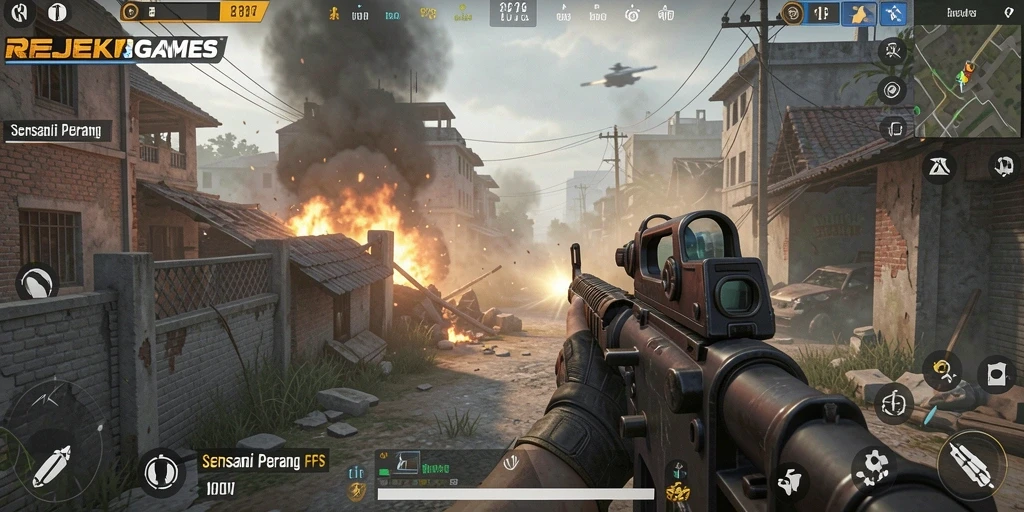 Tangkapan layar gameplay penuh aksi di REJEKIGAMES.