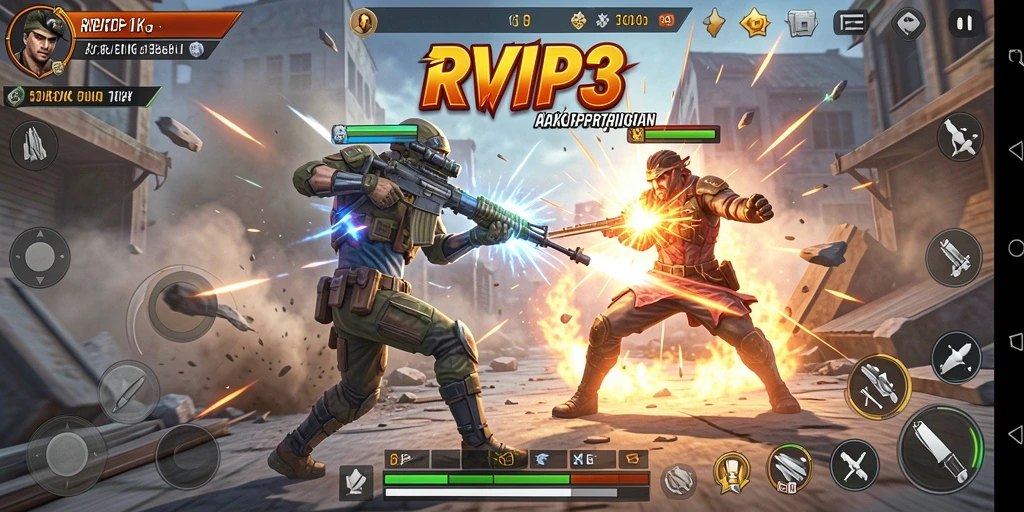 Tangkapan layar RVIP3 menampilkan pertarungan mendebarkan dengan efek visual yang menawan.